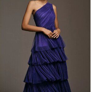 Hutch XALA one shoulder tiered and pleated tulle maxi dress in size 4